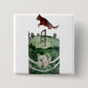 Dog Agility Painting Alsatian, Westie 15 Cm Square Badge
