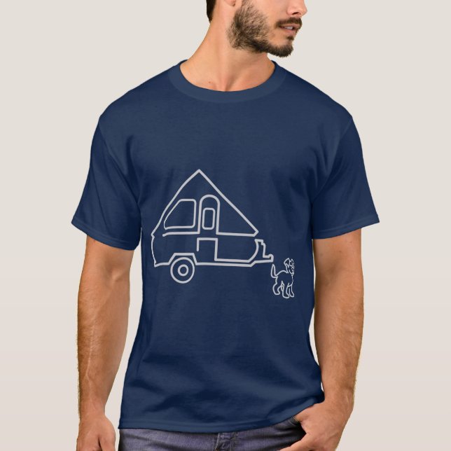 Dog Aliner Aframe Travel Trailer  Happy Camper T-Shirt (Front)