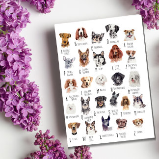 Dog Alphabet Watercolor Postcard