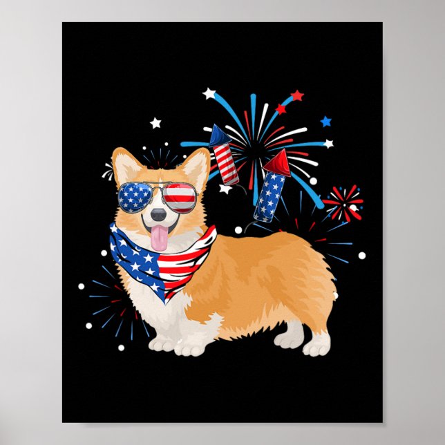 Dog American Usa Flag 4th Of July Men Women Lover  Poster (Front)