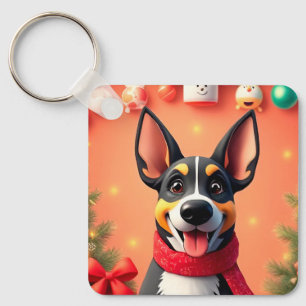 Dog Amid Christmas Decorations Key Ring
