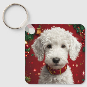 Dog Amid Christmas Decorations Key Ring
