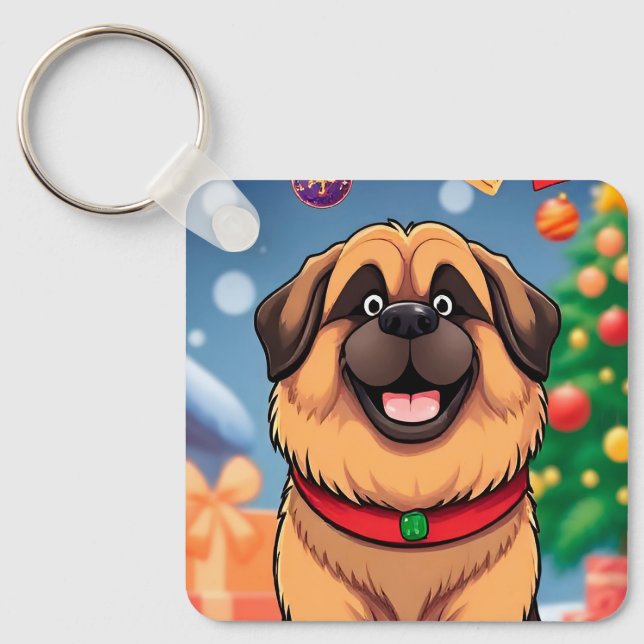 Dog Amid Christmas Decorations Key Ring (Front)