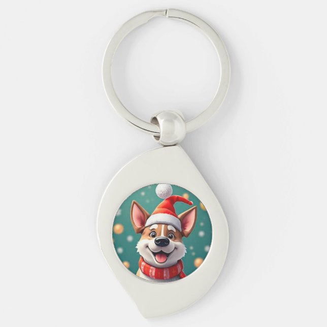 Dog Among Festive Christmas Decorations Key Ring (Front)