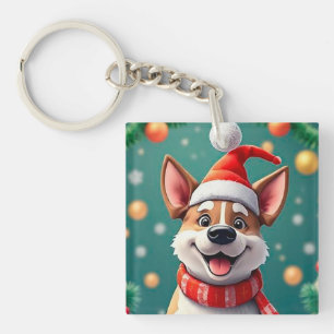 Dog Among Festive Christmas Decorations Key Ring