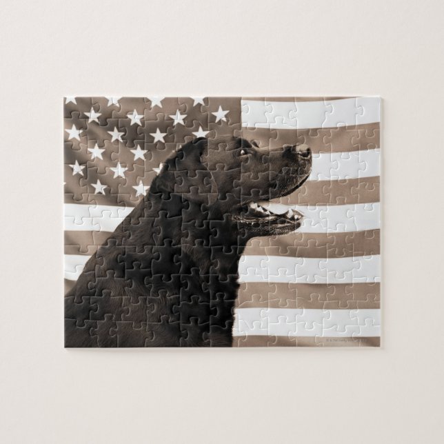 Dog and American flag Jigsaw Puzzle (Horizontal)