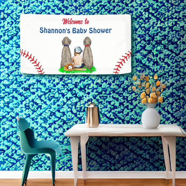 Dog and Baby Boy Baseball Baby Shower   Banner (Creator Uploaded)