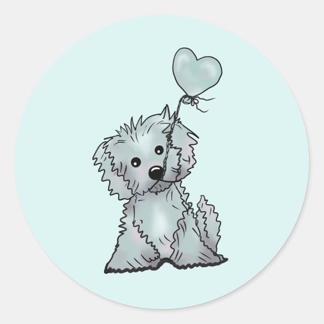 dog and balloon  classic round sticker (Front)