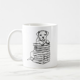 Dog and Books Line Art Coffee Mug