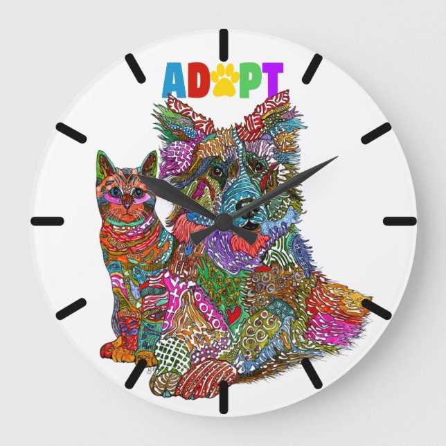 Dog and Cat Adoption and Pet Rescue Large Clock (Front)
