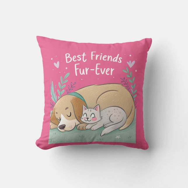 Dog and Cat Best Friends Forever Cushion (Front)