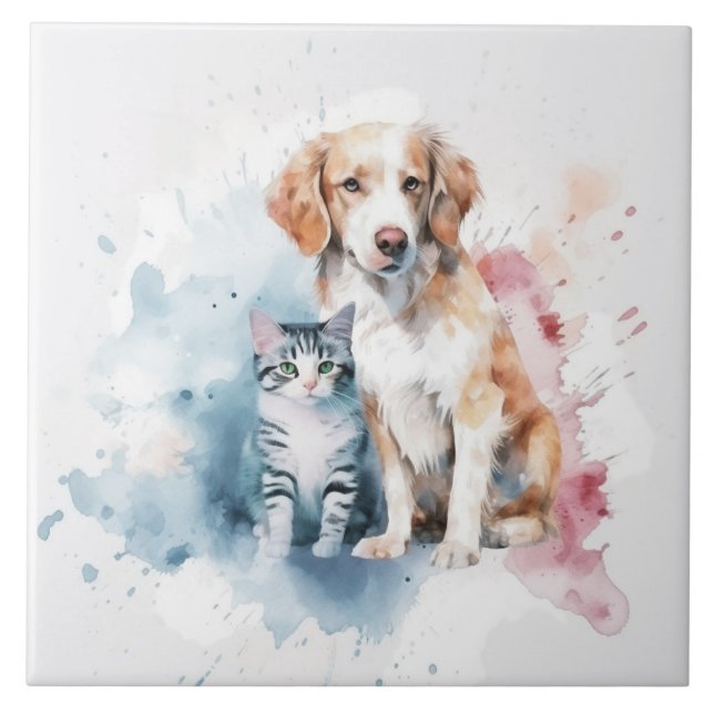 Dog and Cat Best Friends Tile (Front)