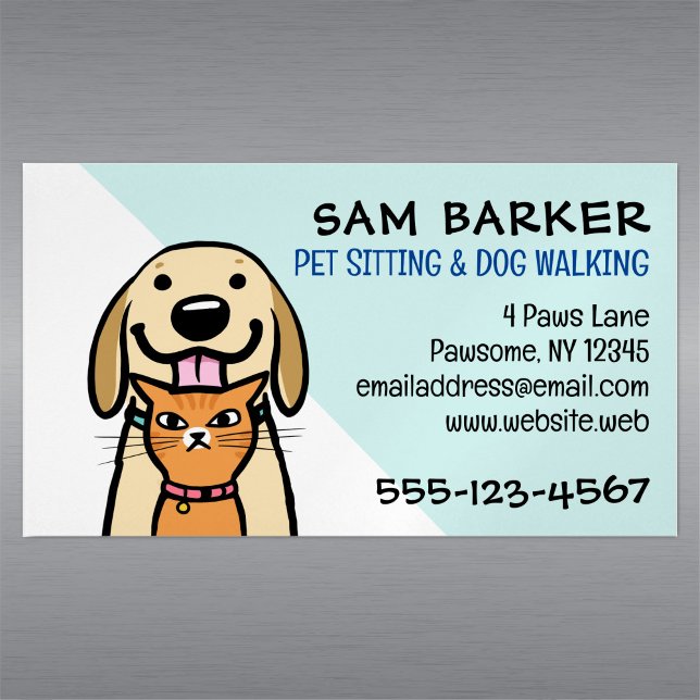 Dog and Cat Cute Pet Sitting Funny Animal Lover's Magnetic Business Card (Creator Uploaded)