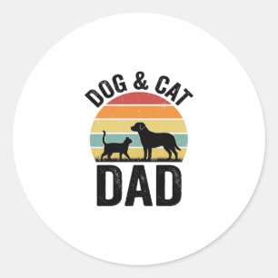 Dog and Cat Dad Vintage Pet Lover Shirt Design_1 Classic Round Sticker