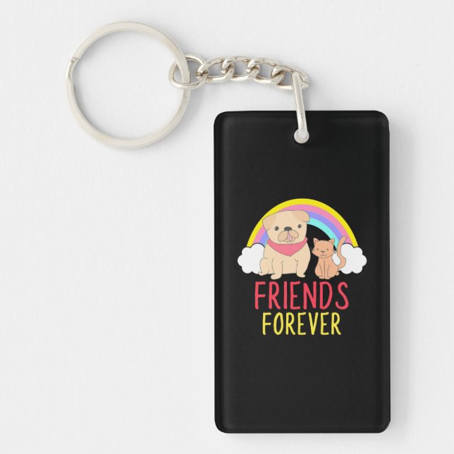 Dog And Cat Friends Forever Key Ring (Front)