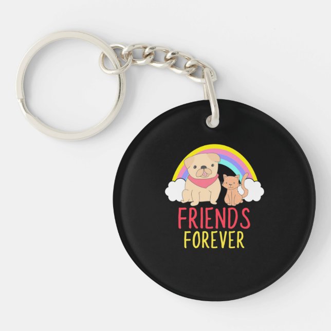 Dog And Cat Friends Forever Key Ring (Front)