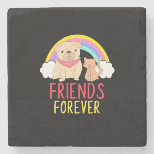 Dog And Cat Friends Forever Stone Coaster