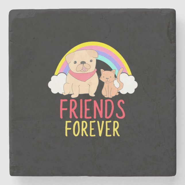 Dog And Cat Friends Forever Stone Coaster (Front)