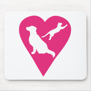 Dog and Cat Heart Mouse Pad