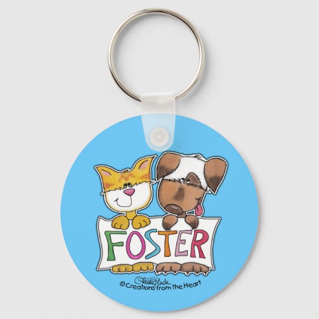Dog and Cat Hold FOSTER Banner Key Ring (Front)