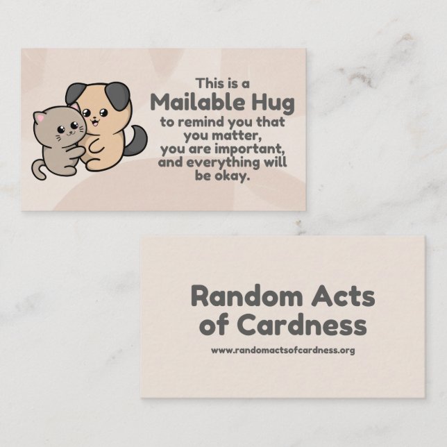 Dog and Cat Hugging Mailable Hug Insert Cards (Front/Back)