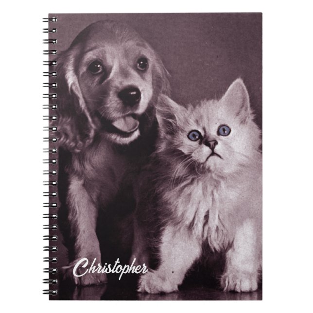 Dog and Cat, Looking Up Personalised Notebook (Front)
