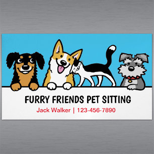 Dog and Cat Pet Sitting Cute Animal Care Funny  Magnetic Business Card