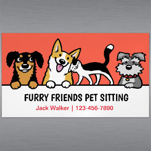 Dog and Cat Pet Sitting Cute Animal Care Funny  Magnetic Business Card