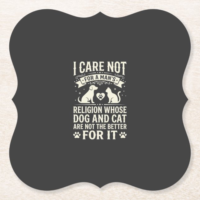 Dog and Cat Religion Quote Paper Coaster (Front)