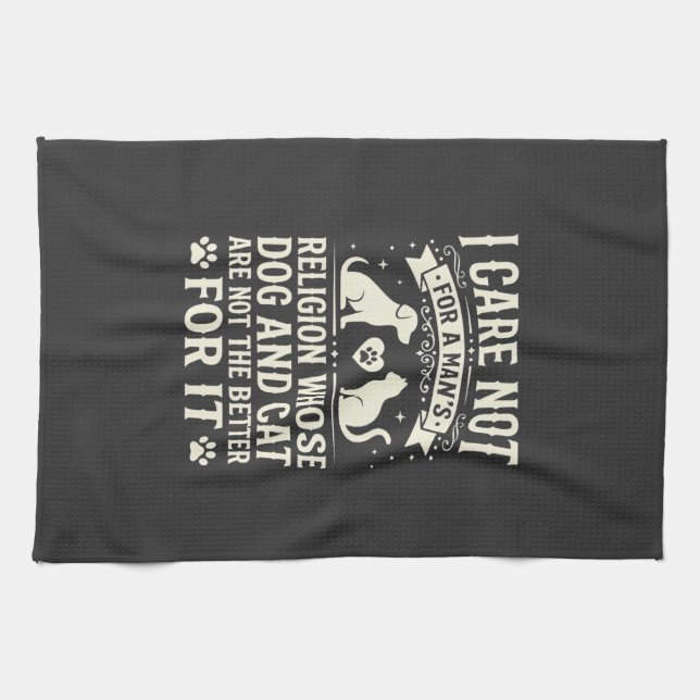 Dog and Cat Religion Quote Tea Towel (Horizontal)