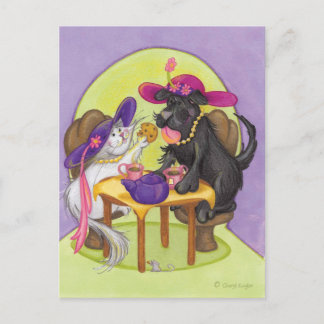 Dog and Cat Tea Party Postcard