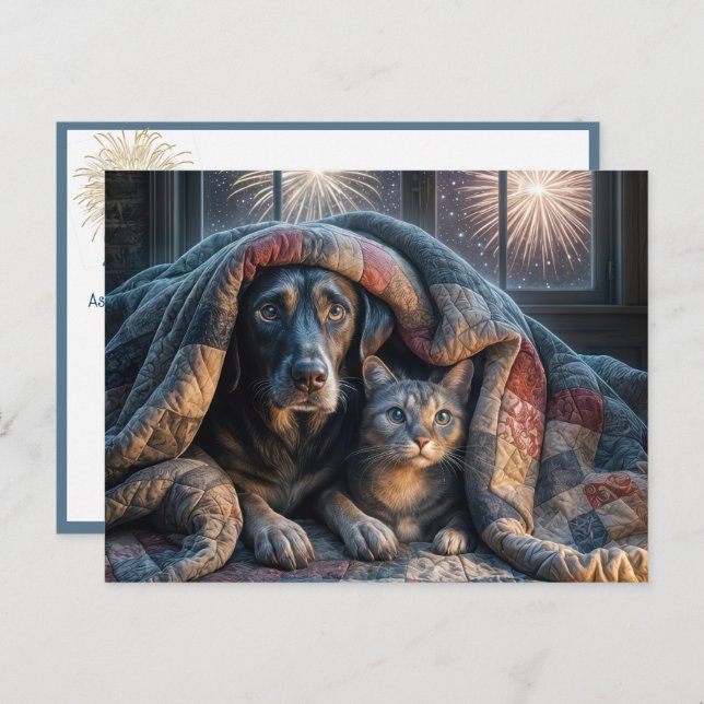 Dog and Cat Under a Quilt  Postcard (Front/Back)