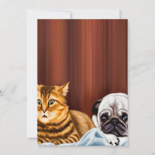 DOG AND CAT WATCHING TV  Cute Pug Owner Holiday Card