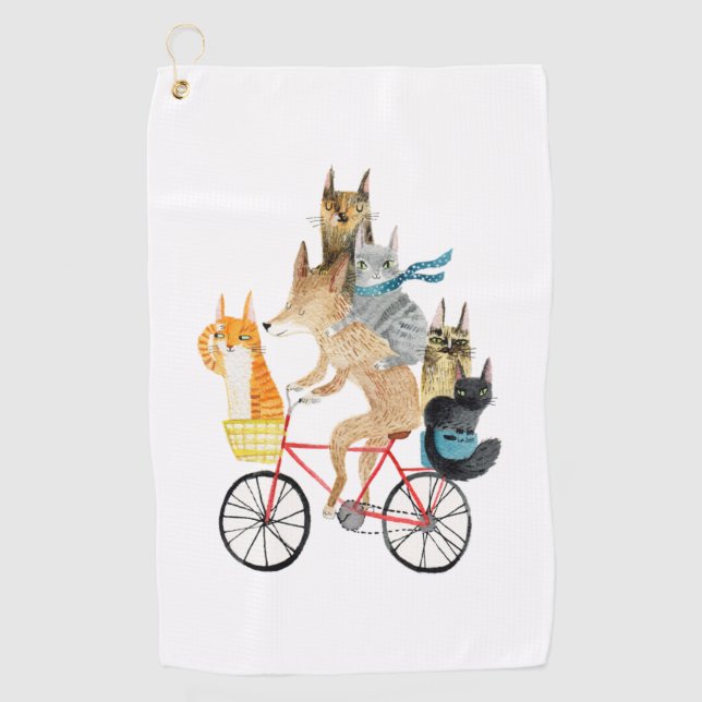Dog and cats cycling  golf towel (Front)