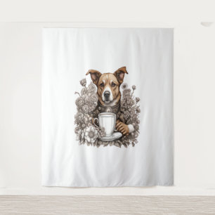 dog and coffee cup tapestry