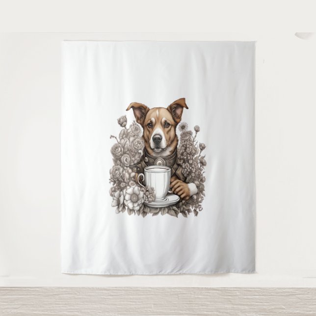 dog and coffee cup tapestry (Front)
