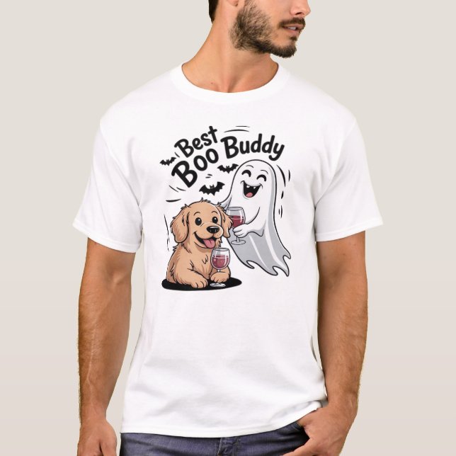 Dog and ghost drinking wine. Classic T-Shirt (Front)
