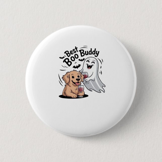 Dog and ghost drinking wine. Classic T-Shirt 6 Cm Round Badge (Front)