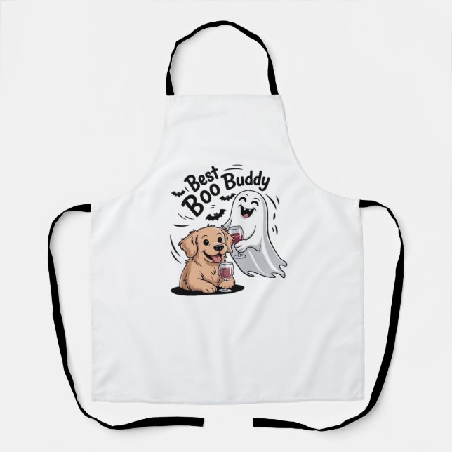 Dog and ghost drinking wine. Classic T-Shirt Apron (Front)