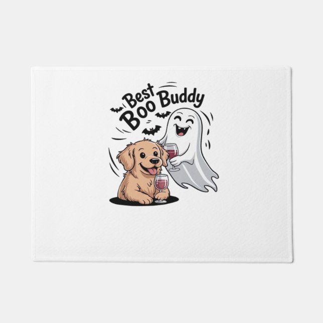 Dog and ghost drinking wine. Classic T-Shirt Doormat (Front)