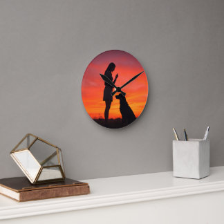 dog and girl  Round Clock