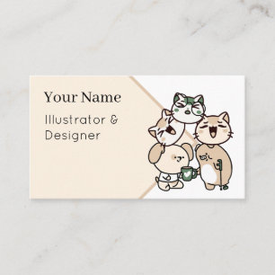 Dog and Pig with Walking Cane Sharing Coffee Business Card