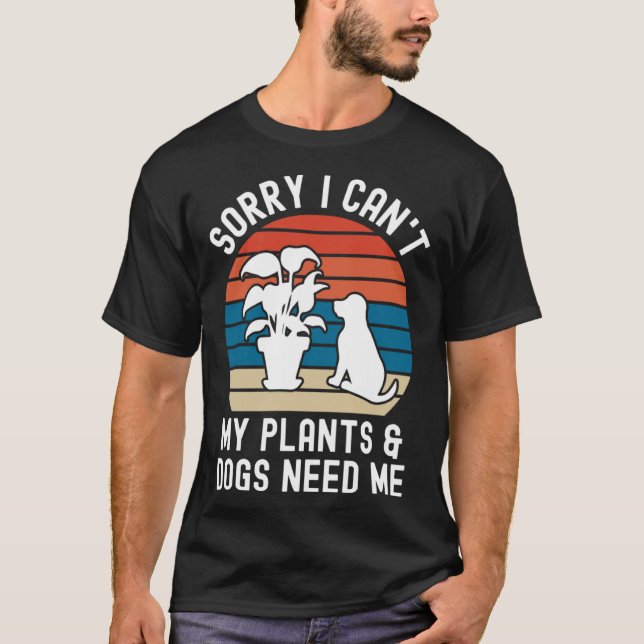 Dog and Plant   Retro Gardener T-Shirt (Front)