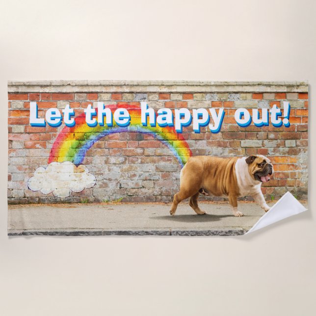 Dog and Rainbow Graffiti Beach Towel (Front)