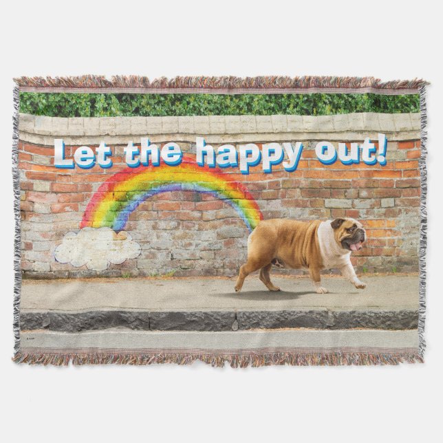 Dog and Rainbow Graffiti Throw Blanket (Front)