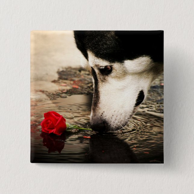 Dog and Red Rose Button (Front)