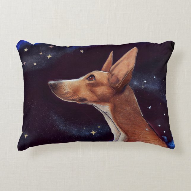 Dog and Stars Art Night Sky Decorative Cushion (Front)