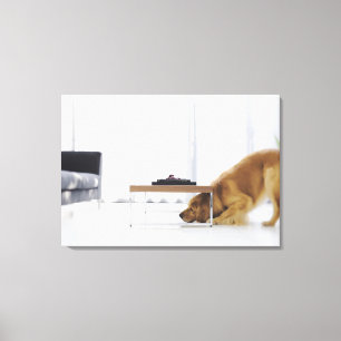 Dog and table canvas print