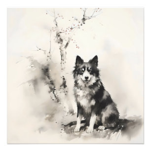 Dog and Tree Ink Painting Photo Print