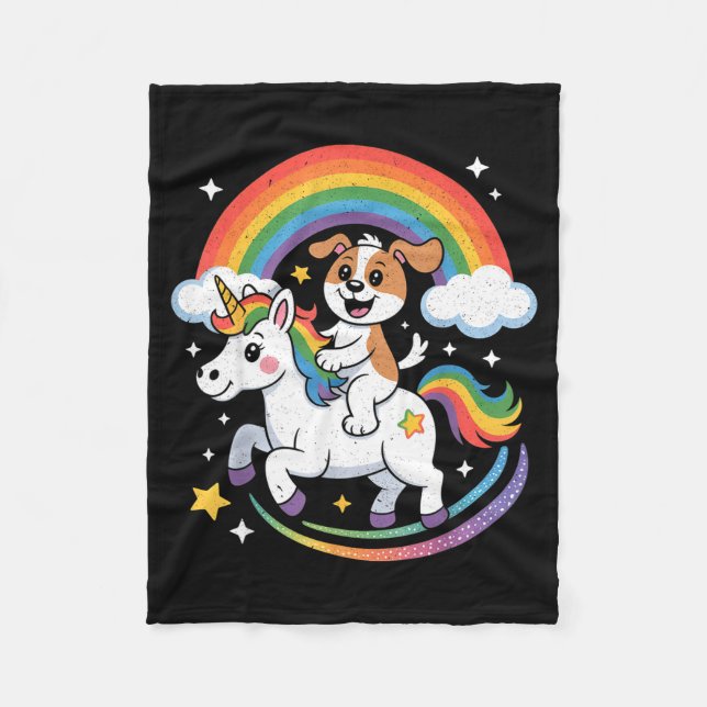Dog And Unicorn Space Galaxy Rainbow Dogs  Fleece Blanket (Front)